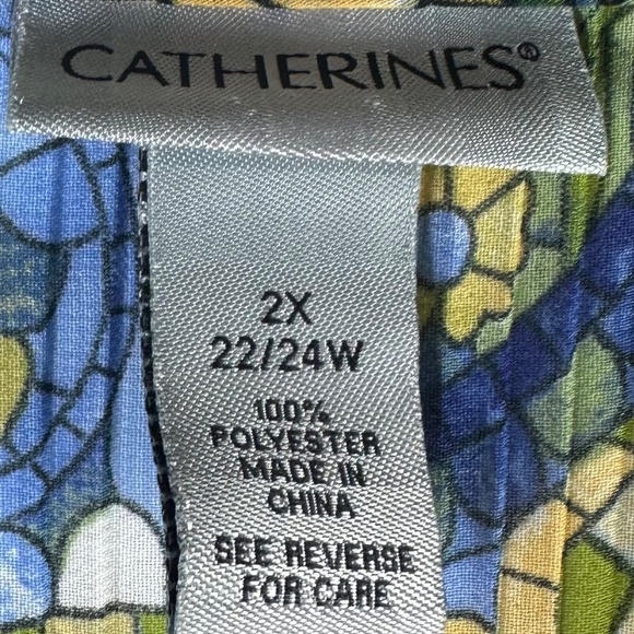 Catherines Top Tunic Shirt Blouse Sz 2X 3X 22 24 Crinkle Stained Glass Mosaic - Picture 4 of 4